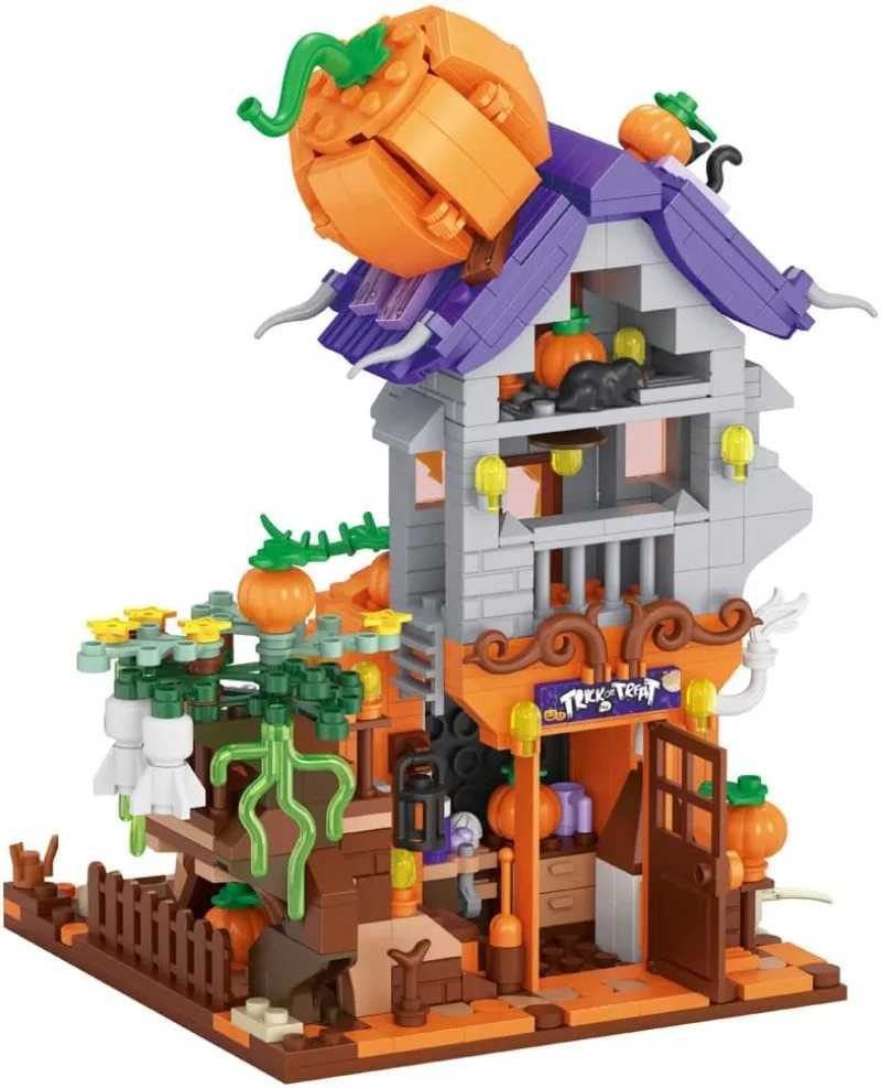 loz halloween mini blocks Loz house display Bricks Haunted/Freak/Pumpkin/Witch House Easter Model Building Kit Halloween Display 2