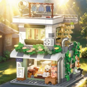 LED City Japanese Style Canteen House Architecture Building Blocks Vintage Store Breakfast Shop Figures Bricks Toys for Kid Gift 1