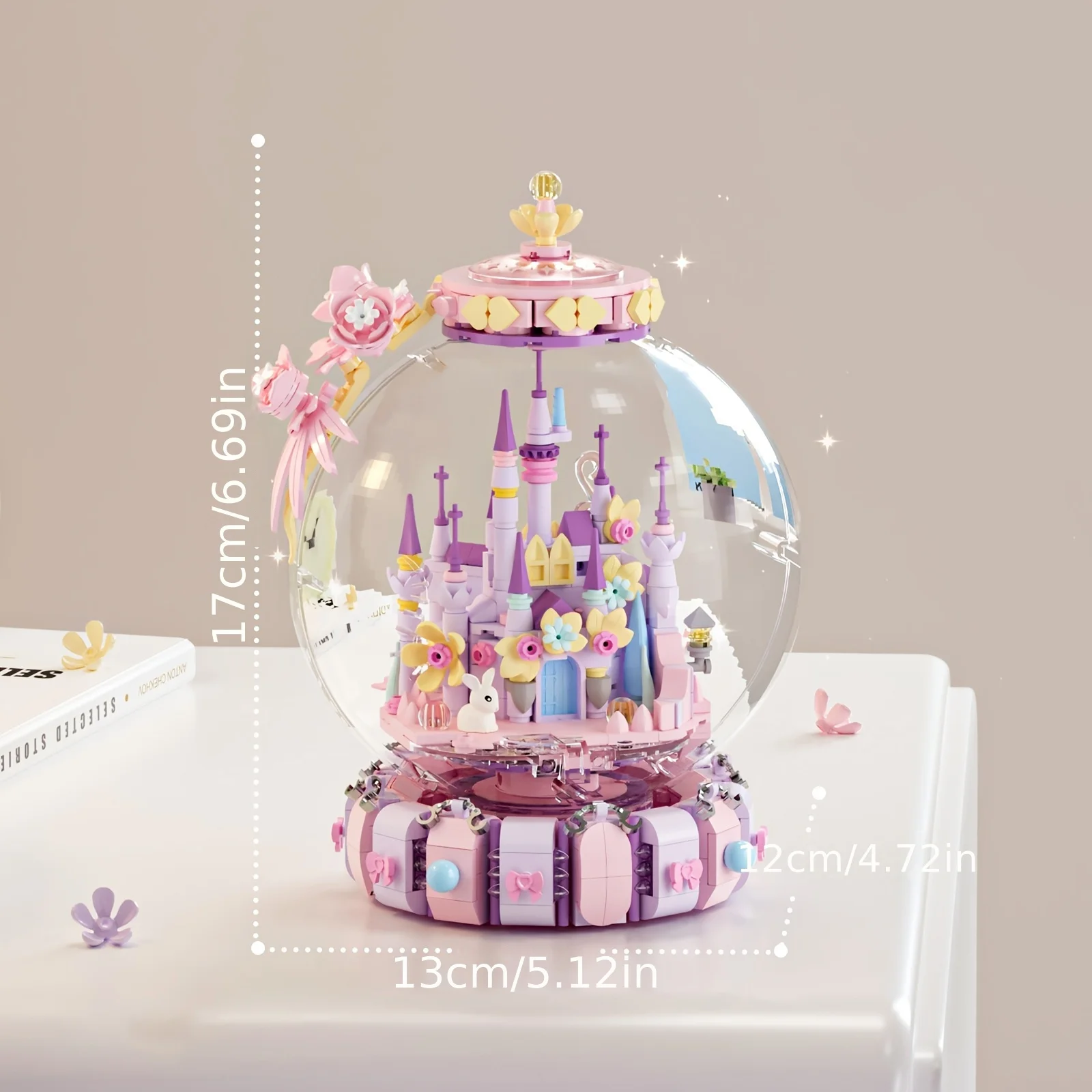 Fairy Tale Crystal Ball Castle Blocks Pink Puzzle Toy Magical Orb Floral Gift for Girls Birthday Christmas Gift for Youngster 4