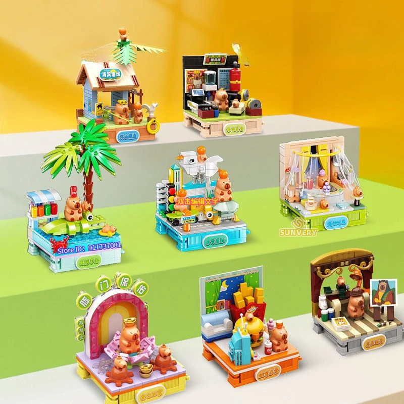 Capybara Building & Construction Toys Cartoon Kapibala Building Blocks Scene Puzzle Assembly Building Block Set Children Gift 1